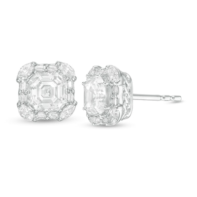 2.25 CT. T.W. Certified Asscher-Cut Diamond Frame Stud Earrings in 14K White Gold (I/SI2)