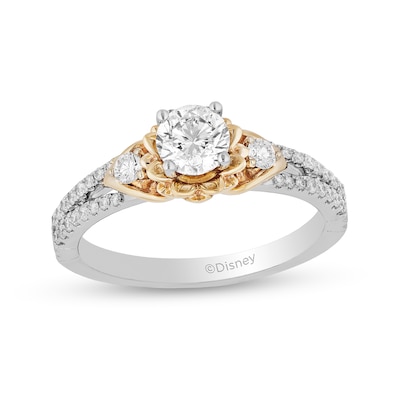 Enchanted Disney Tiana 0.69 CT. T.W. Diamond Flower Frame Split Shank Engagement Ring in 14K Two-Tone Gold