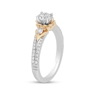 Enchanted Disney Tiana 0.69 CT. T.W. Diamond Flower Frame Split Shank Engagement Ring in 14K Two-Tone Gold