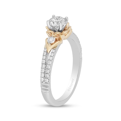 Enchanted Disney Tiana 0.69 CT. T.W. Diamond Flower Frame Split Shank Engagement Ring in 14K Two-Tone Gold