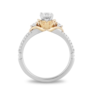 Enchanted Disney Tiana 0.69 CT. T.W. Diamond Flower Frame Split Shank Engagement Ring in 14K Two-Tone Gold