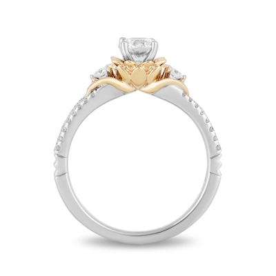 Enchanted Disney Tiana 0.69 CT. T.W. Diamond Flower Frame Split Shank Engagement Ring in 14K Two-Tone Gold