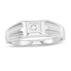 Thumbnail Image 0 of Men's Diamond Accent Solitaire Square Top Groove Ring in Sterling Silver