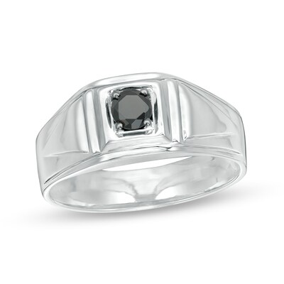 Men's 0.23 CT. Black Diamond Solitaire Square Top Signet Ring in Sterling Silver