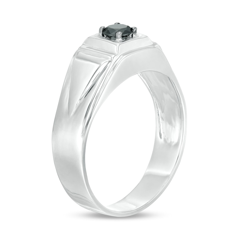 Men's 0.23 CT. Black Diamond Solitaire Square Top Signet Ring in Sterling Silver|Peoples Jewellers