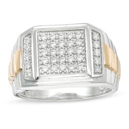 Men's 0.45 CT. T.W. Square Composite Diamond Ribbed Shank Ring in Sterling Silver with 10K Gold