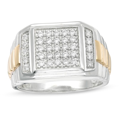 Men's 0.45 CT. T.W. Square Composite Diamond Ribbed Shank Ring in Sterling Silver with 10K Gold