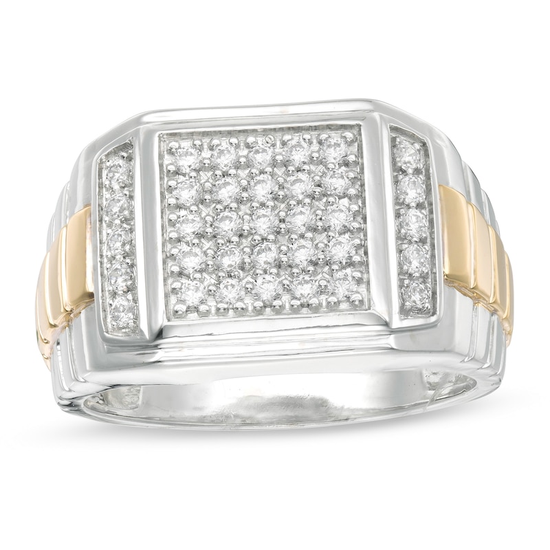 Men's 0.45 CT. T.W. Square Composite Diamond Ribbed Shank Ring in Sterling Silver with 10K Gold|Peoples Jewellers