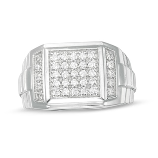 Men's 0.45 CT. T.W. Square Composite Diamond Ribbed Shank Ring in Sterling Silver