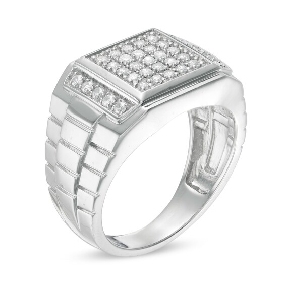 Men's 0.45 CT. T.W. Square Composite Diamond Ribbed Shank Ring in Sterling Silver