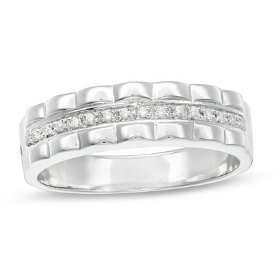 Men's 0.065 CT. T.W. Diamond Scallop Edge Band in 10K White Gold