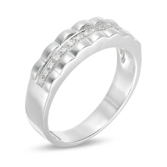 Men's 0.065 CT. T.W. Diamond Scallop Edge Band in 10K White Gold