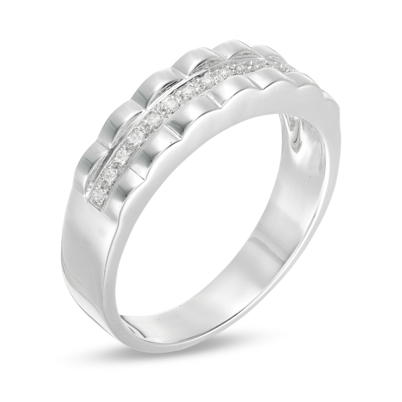 Men's 0.065 CT. T.W. Diamond Scallop Edge Band in 10K White Gold|Peoples Jewellers