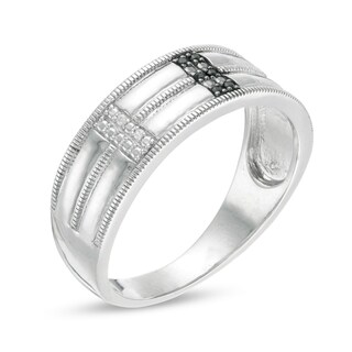 Men's 0.04 CT. T.W. Enhanced Black and White Diamond Double Row Milgrain Ring in Sterling Silver