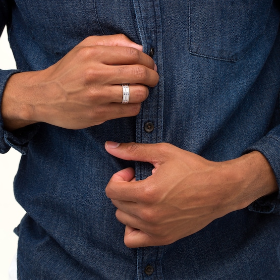 Men's Lab-Created Blue Sapphire Double Row Milgrain Ring in Sterling Silver