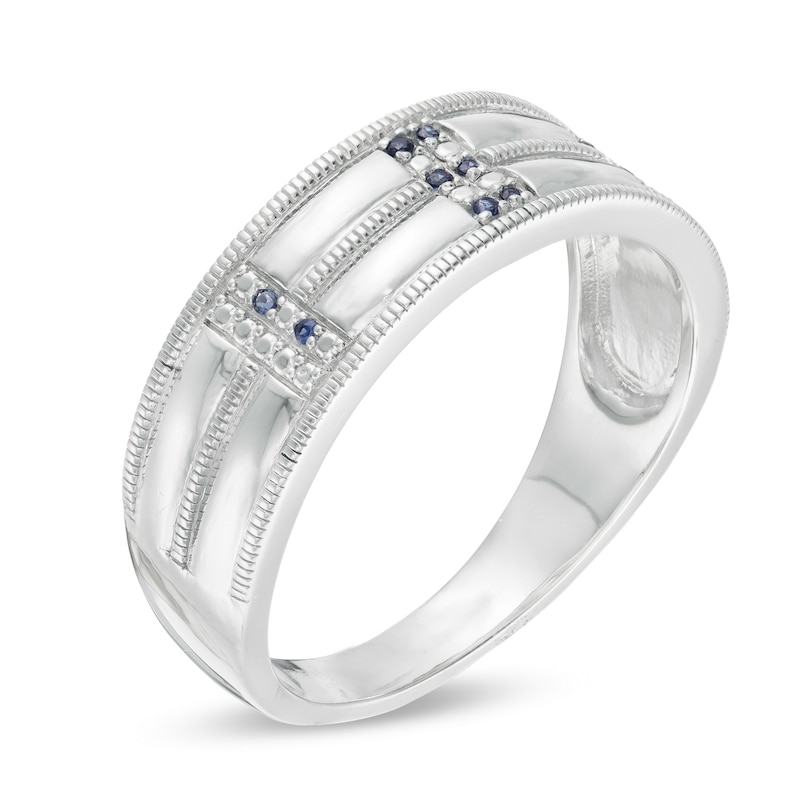 Men's Lab-Created Blue Sapphire Double Row Milgrain Ring in Sterling Silver|Peoples Jewellers
