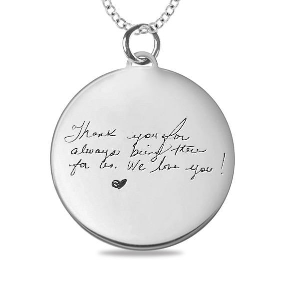 Engravable Your Own Handwriting Disc Pendant in 10K White, Yellow or Rose Gold (1 Image and 4 Lines)