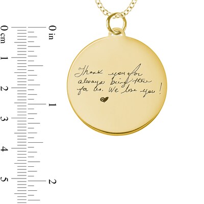 Engravable Your Own Handwriting Disc Pendant in 10K White, Yellow or Rose Gold (1 Image and 4 Lines)