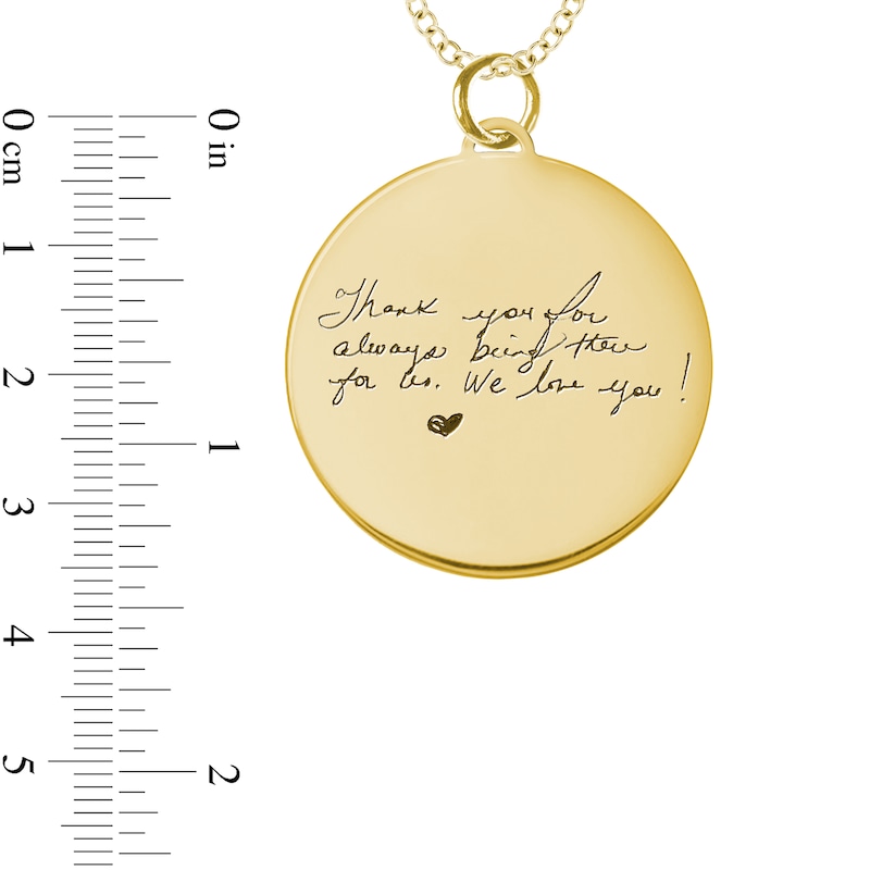 Engravable Your Own Handwriting Disc Pendant in 10K White, Yellow or Rose Gold (1 Image and 4 Lines)|Peoples Jewellers
