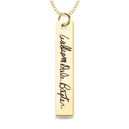 Engravable Your Own Handwriting Vertical Bar Pendant in 10K White, Yellow or Rose Gold (1 Image and Line)
