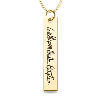 Engravable Your Own Handwriting Vertical Bar Pendant in 10K White, Yellow or Rose Gold (1 Image and Line)