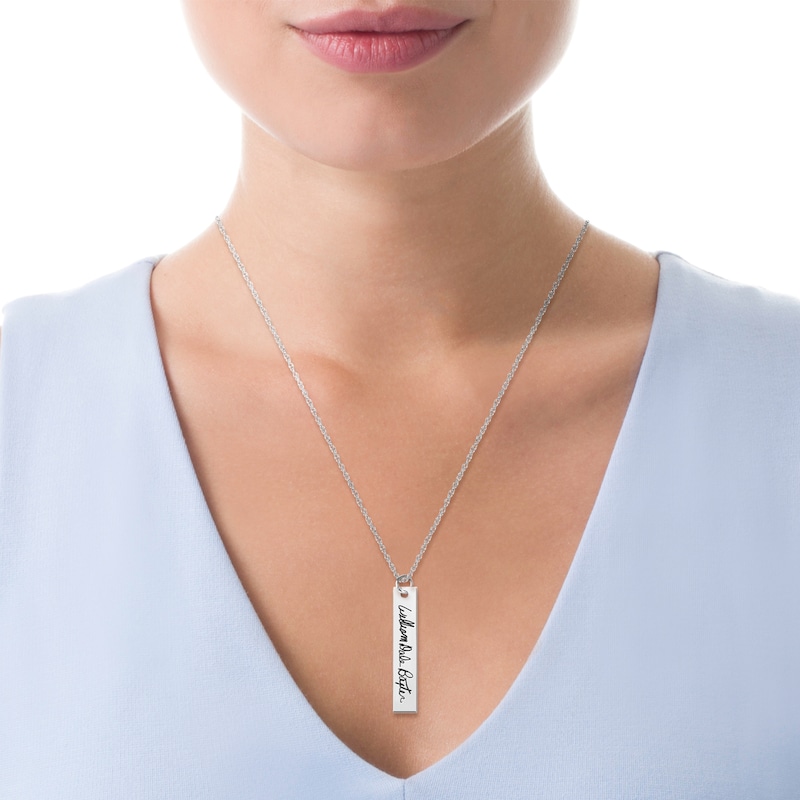 Engravable Your Own Handwriting Vertical Bar Pendant in 10K White, Yellow or Rose Gold (1 Image and Line)|Peoples Jewellers