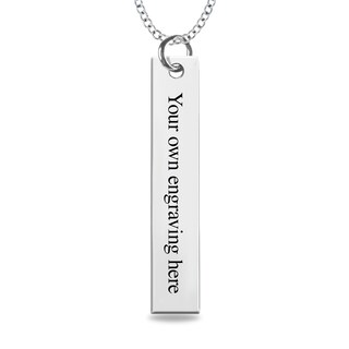 Engravable Your Own Handwriting Vertical Bar Pendant in 10K White, Yellow or Rose Gold (1 Image and Line)