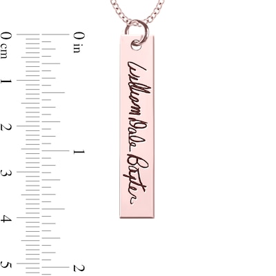 Engravable Your Own Handwriting Vertical Bar Pendant in 10K White, Yellow or Rose Gold (1 Image and Line)