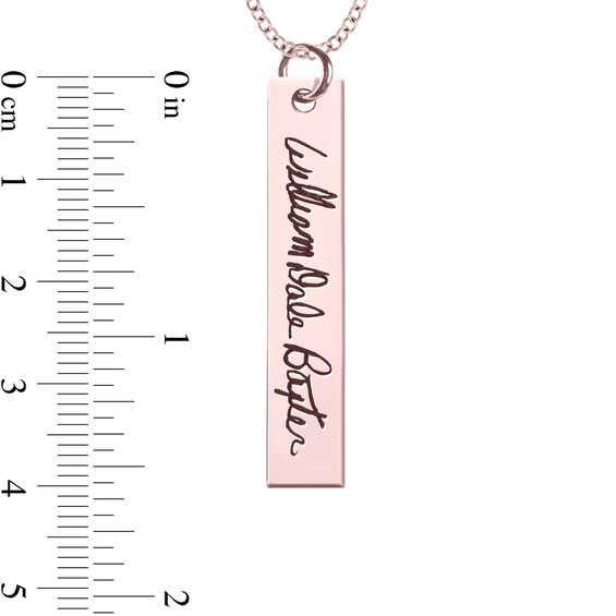 Engravable Your Own Handwriting Vertical Bar Pendant in 10K White, Yellow or Rose Gold (1 Image and Line)