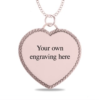 Engravable Photo Rope Frame Heart Pendant in 10K White, Yellow or Rose Gold (1 Image and 3 Lines)