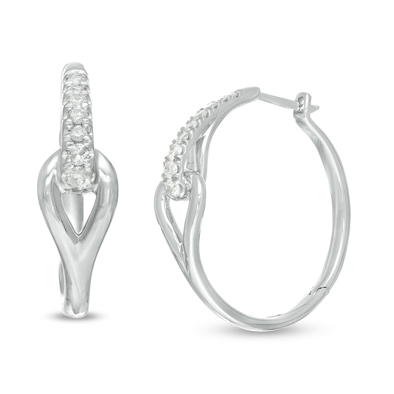 Love + Be Loved 0.50 CT. T.W. Diamond Interlocking Loop Hoop Earrings in 10K White Gold