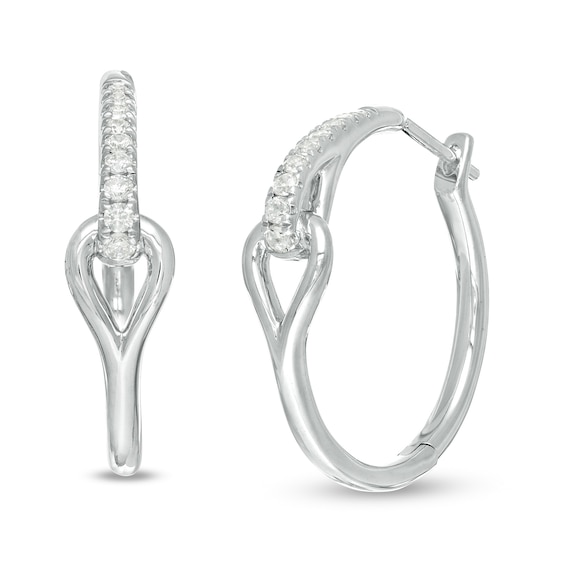 Love + Be Loved 0.25 CT. T.W. Diamond Interlocking Loop Hoop Earrings in 10K White Gold