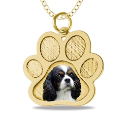 Engravable Photo Textured Paw Print Pet Pendant in 10K White, Yellow or Rose Gold (1 Image and 2 Lines)