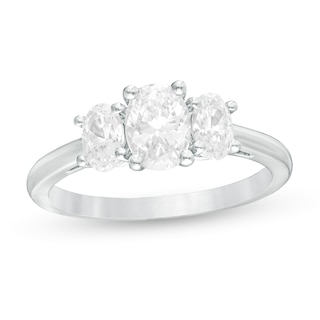 CT. T.W. Certified Oval Lab-Created Diamond Past Present Future® Engagement Ring in 14K White Gold (G/SI2