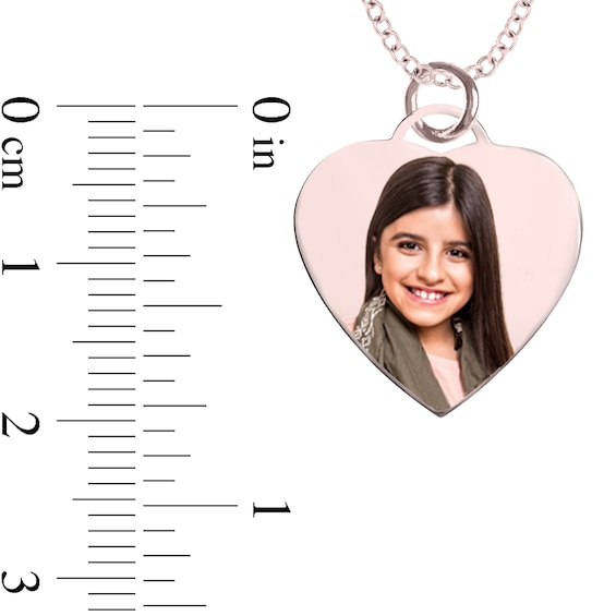 Small Engravable Photo Heart Pendant in 10K White, Yellow or Rose Gold (1 Image and 2 Lines)