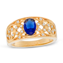 Oval Birthstone and 0.11 CT. T.W. Diamond Beaded Filigree Engravable Ring (1 Stone and Line)