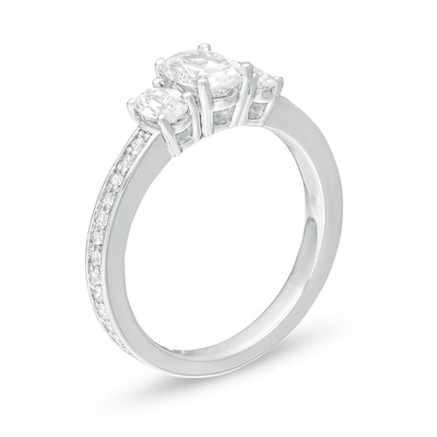 1.46 CT. T.W. Certified Oval Lab-Created Diamond Lined Past Present Future® Engagement Ring in 14K White Gold (G/SI2)