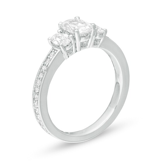 1.46 CT. T.W. Certified Oval Lab-Created Diamond Lined Past Present Future® Engagement Ring in 14K White Gold (G/SI2)