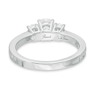 1.46 CT. T.W. Certified Oval Lab-Created Diamond Lined Past Present Future® Engagement Ring in 14K White Gold (G/SI2)