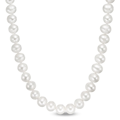 5.0-6.0mm Freshwater Cultured Pearl Knotted Strand Necklace with Sterling Silver Clasp-18"