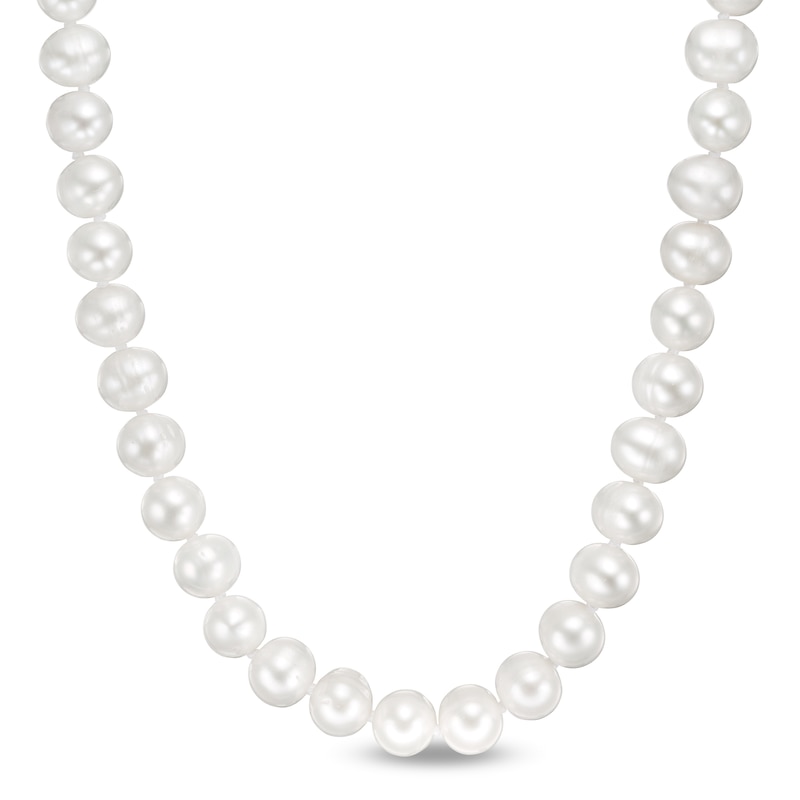 7.0-7.5mm Oval Freshwater Cultured Pearl Knotted Strand Necklace with Sterling Silver Clasp-18"|Peoples Jewellers