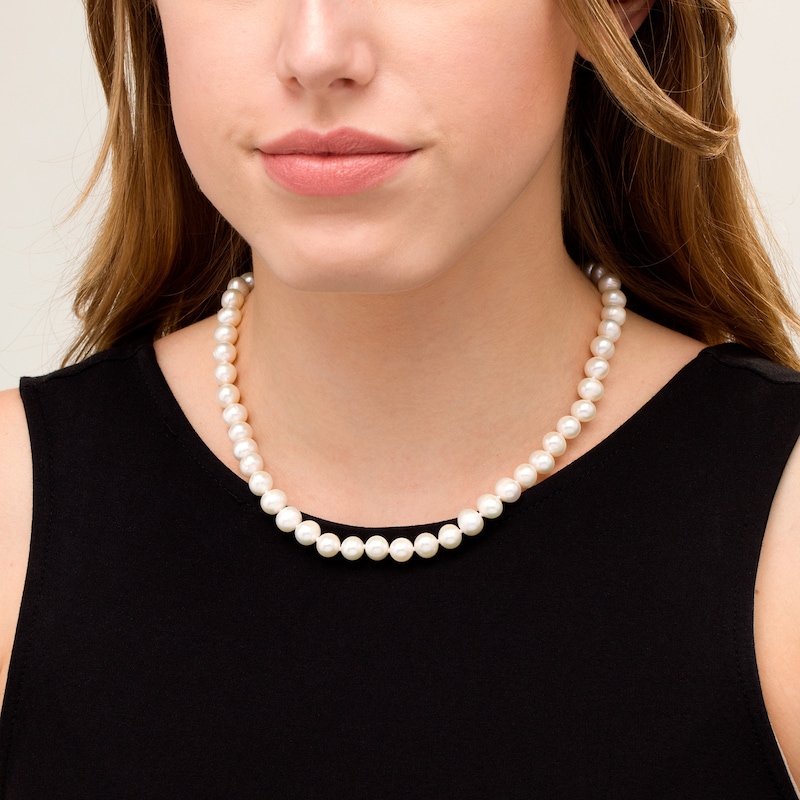 7.0-7.5mm Oval Freshwater Cultured Pearl Knotted Strand Necklace with Sterling Silver Clasp-18"|Peoples Jewellers
