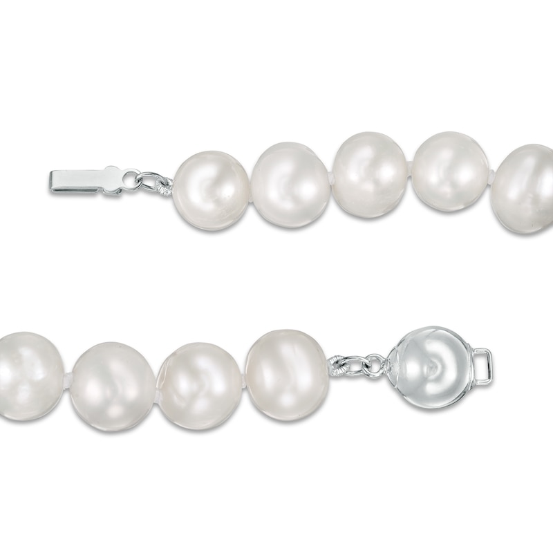 7.0-7.5mm Oval Freshwater Cultured Pearl Knotted Strand Necklace with Sterling Silver Clasp-18"