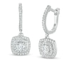 Thumbnail Image 1 of 0.95 CT. T.W. Certified Lab-Created Diamond Double Cushion Frame Drop Earrings in 14K White Gold (F/SI2)