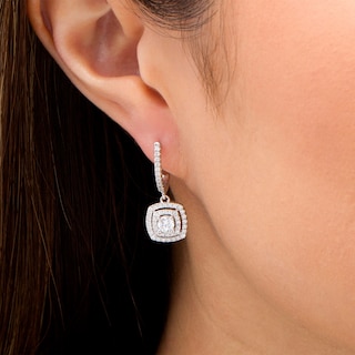 0.95 CT. T.W. Certified Lab-Created Diamond Double Cushion Frame Drop Earrings in 14K White Gold (F/SI2)