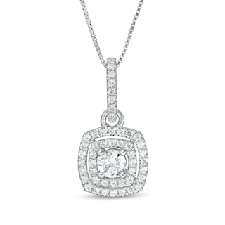 0.45 CT. T.W. Certified Lab-Created Diamond Double Cushion Frame Pendant in 14K White Gold (F/SI2)