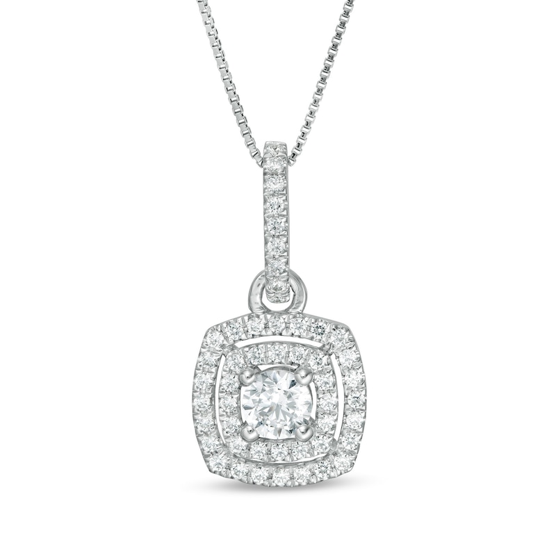 0.45 CT. T.W. Certified Lab-Created Diamond Double Cushion Frame Pendant in 14K White Gold (F/SI2)|Peoples Jewellers