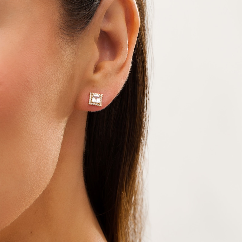 4.0mm Princess-Cut Cubic Zirconia Frame Stud Earrings in 14K Gold|Peoples Jewellers