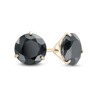 7.0mm Black Cubic Zirconia Solitaire Stud Earrings in 14K Gold