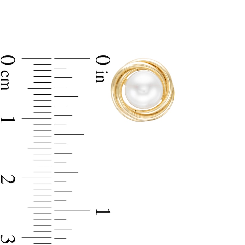 6.0mm Freshwater Cultured Pearl Love Knot Stud Earrings in 14K Gold
